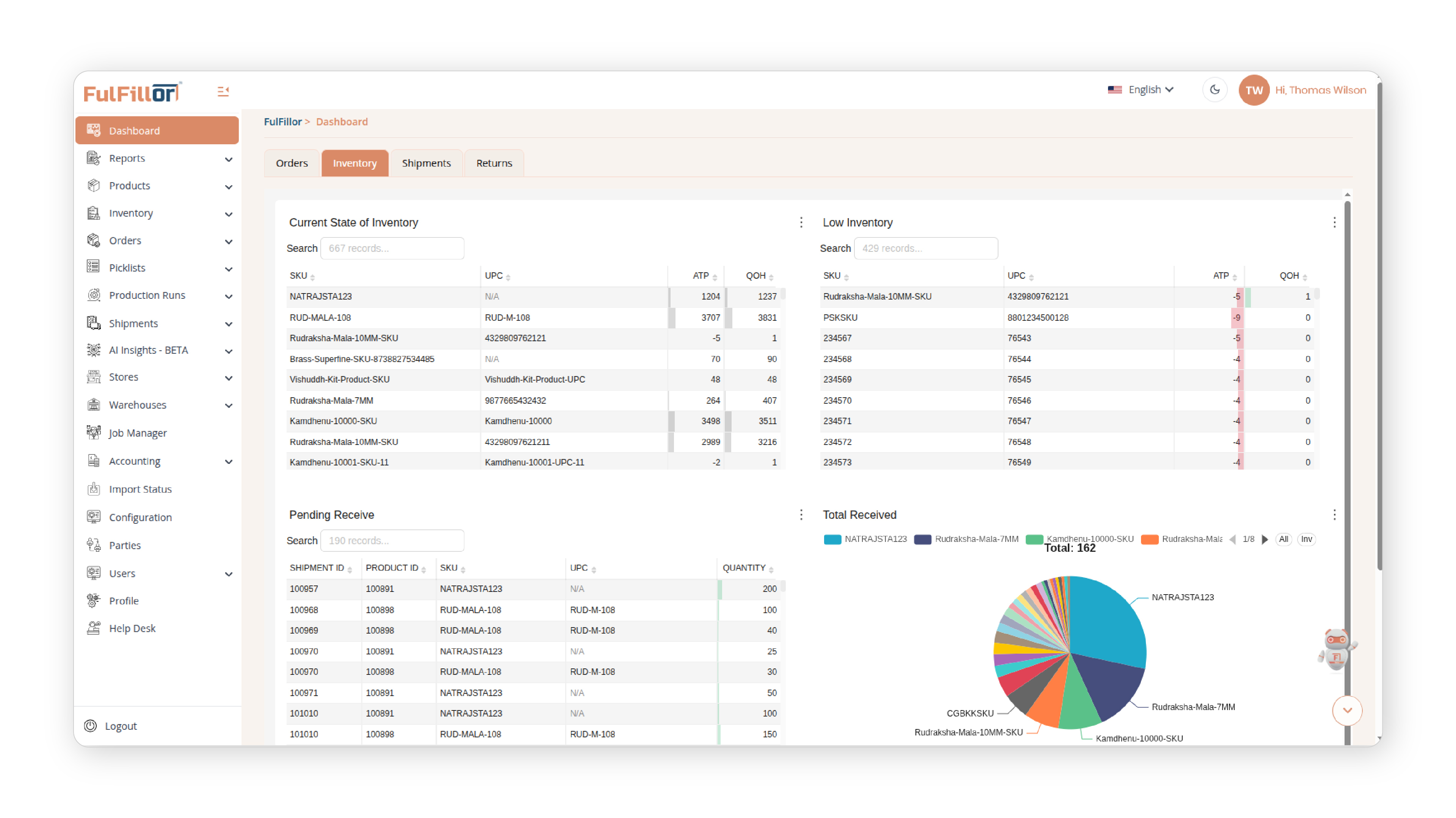 Fulfillor Inventory Dashboard